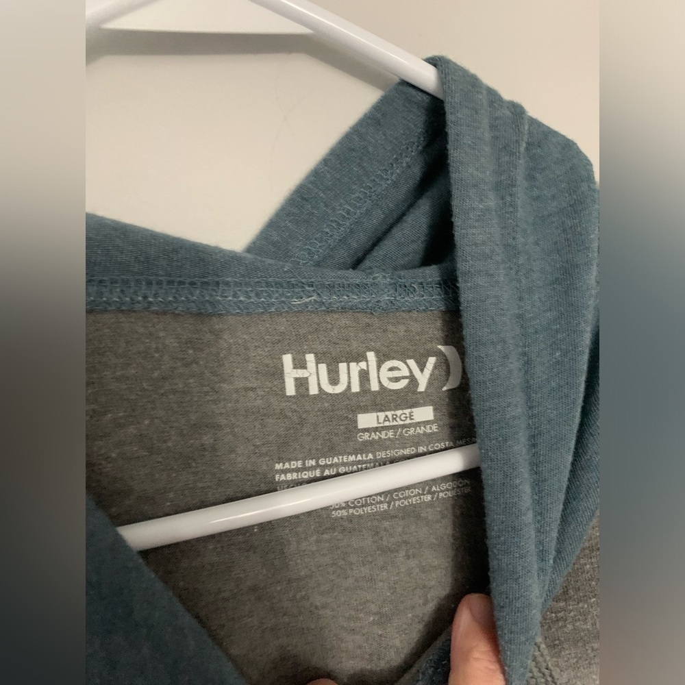Hurley Sweatshirt Lightweight Hoodie Mens Size L Blue Gray Comfy Color Block - Picture 8 of 8